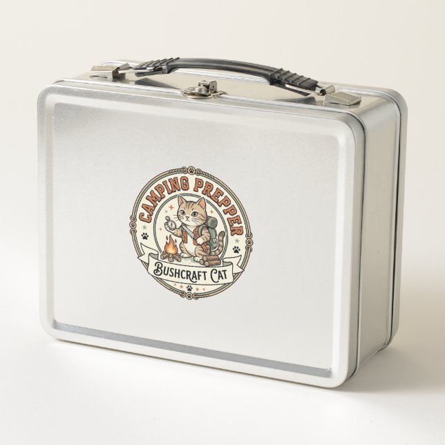 Camping Prepper Bushcraft Cat Camping Prepper Bush Metal Lunch Box (Front)