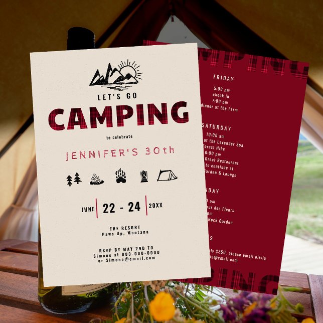 Camping Red Plaid Outdoors 30th Birthday Weekend Invitation (Creator Uploaded)