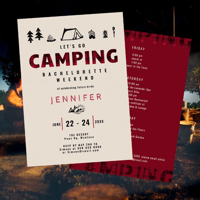Camping Red Plaid Outdoors Bachelorette Weekend Invitation (Creator Uploaded)