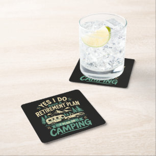 Camping Retirement Plan Square Paper Coaster