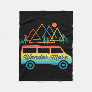 Camping Retro Camper Van Vintage Sunset Mountains Fleece Blanket