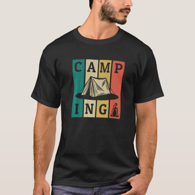 Camping Retro Strips Glamping Backpacking Camper C T-Shirt (Front)