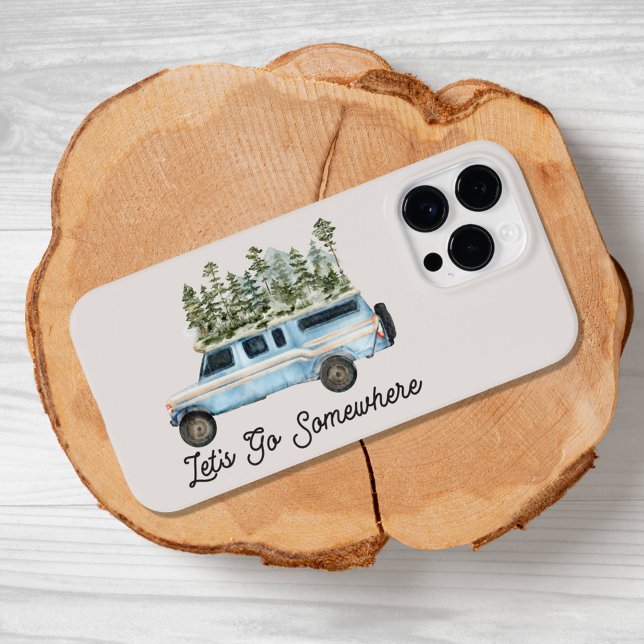 Camping Road Trip Quote Let's Go Somewhere iPhone Case (Close up)