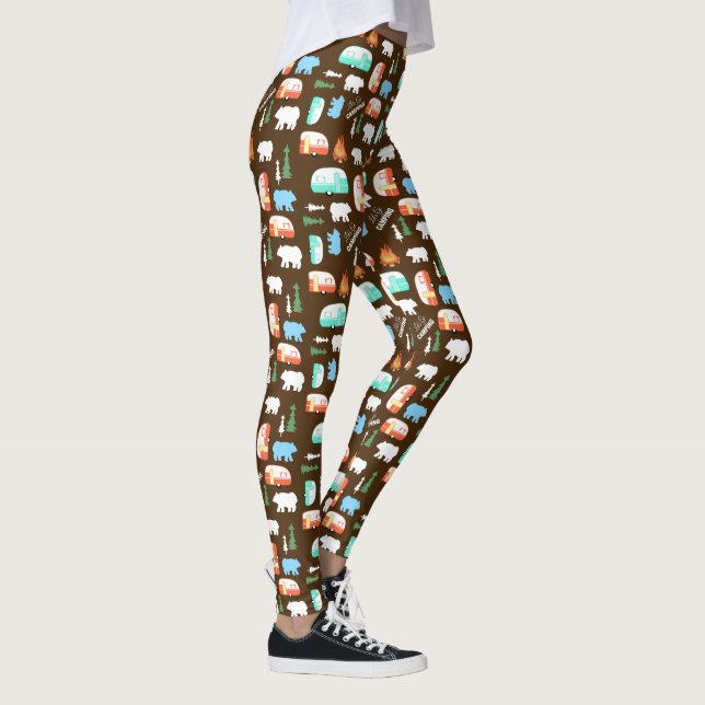 Camping RV Retro Camper Brown Pattern  Leggings (Right)