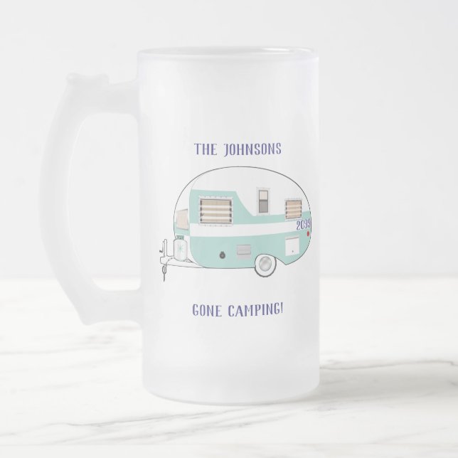 Camping RV Trailer Camper Frosted Glass Beer Mug (Left)