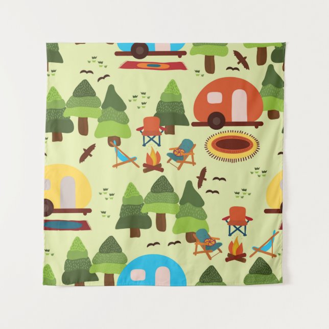 Camping scene - caravan, camping chairs, fire plac tapestry (Front)