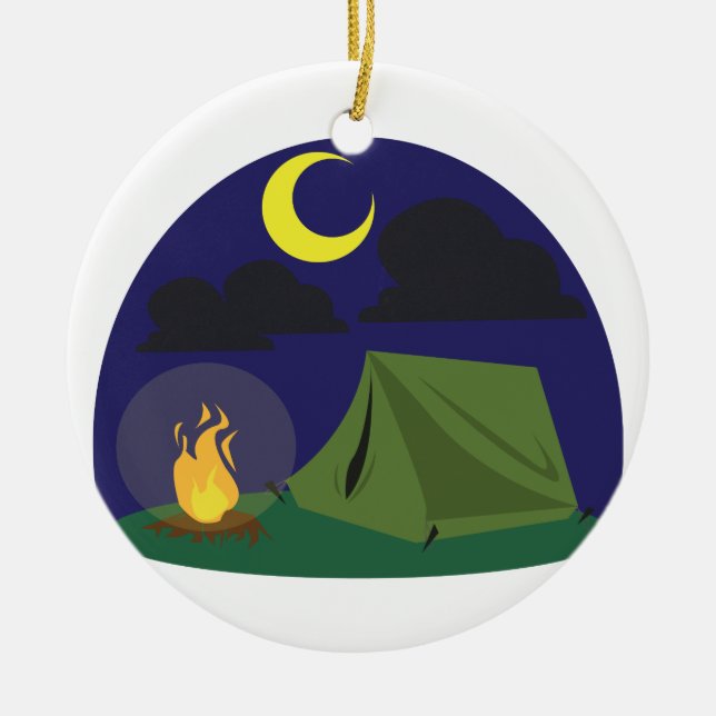 Camping Scene Ceramic Tree Decoration (Front)