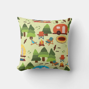 Camping scene, seamless vintage pattern cushion