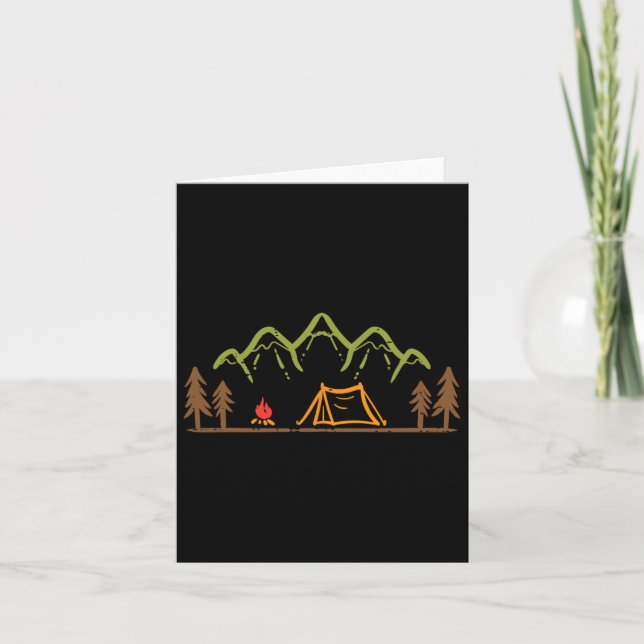 Camping Site Tent Trees Mountain Minimalistic Camp Card (Front)