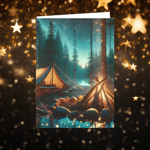 Camping Site with Pretty Lights   Birthday Card