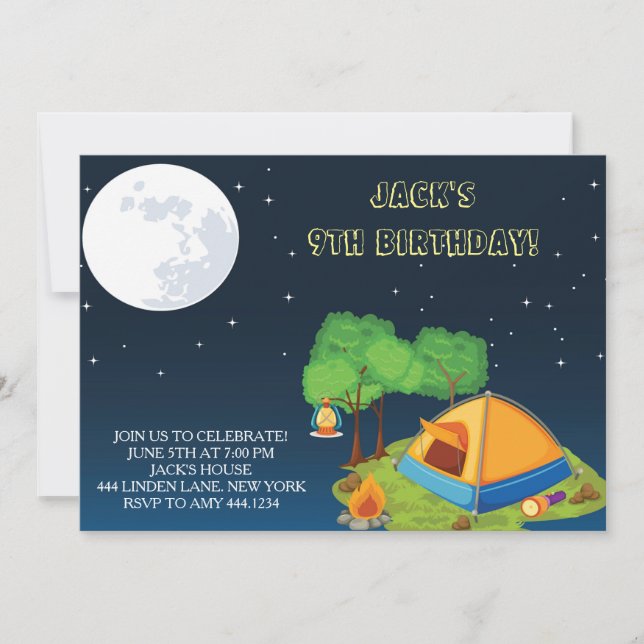 Camping Sleepover Birthday Party Invitations (Front)