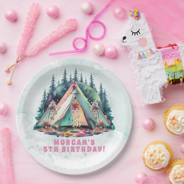 Camping Sleepover Birthday Party Paper Plate (Party)