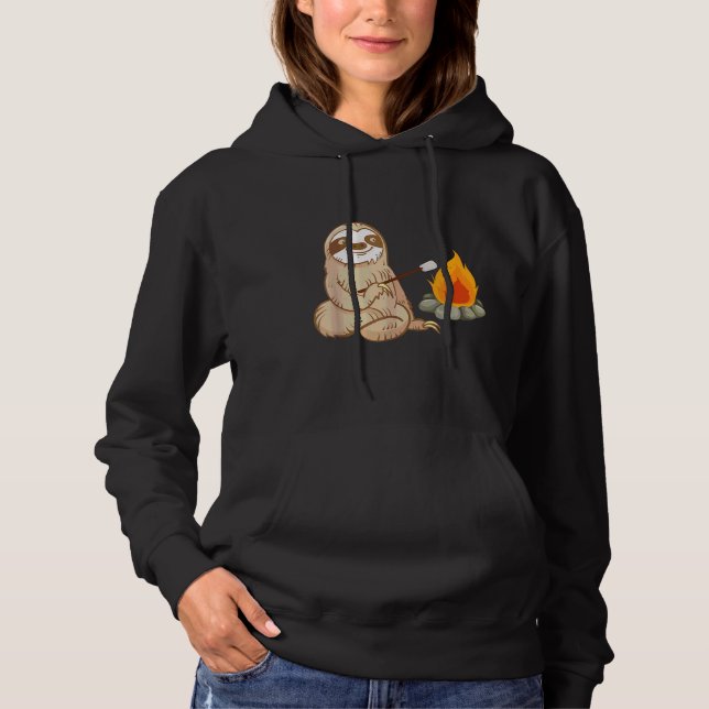 Camping Sloth Toasting Marshmallows And A Campfire Hoodie (Front)