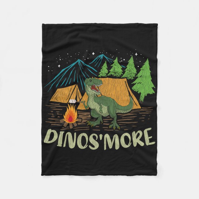 Camping S'more Dinosaur Lover Funny Dinosaur Campi Fleece Blanket (Front)