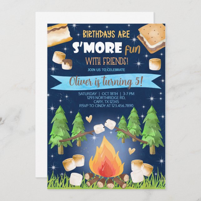 Camping smore fun boy birthday invite. invitation (Front/Back)