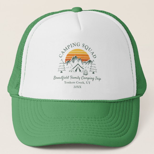 Camping Squad Family Matching Mum Custom Trucker Hat (Front)