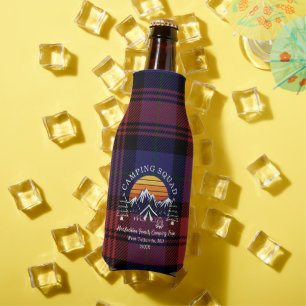 Camping Squad Retro Plaid Family Matching Tartan Bottle Cooler