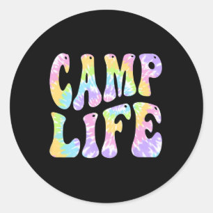 Camping Summer For Girls Summer Camp Tie-die Retro Classic Round Sticker