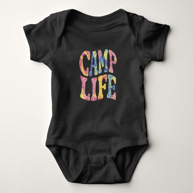 Camping Summer Girls Camp Life Tie-Die Retro  Baby Bodysuit (Front)
