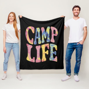 Camping Summer Girls Camp Life Tie-Die Retro  Fleece Blanket