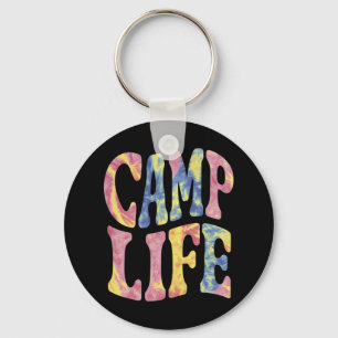 Camping Summer Girls Camp Life Tie-Die Retro Key Ring