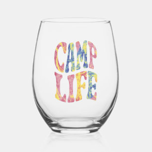 Camping Summer Girls Camp Life Tie-Die Retro Stemless Wine Glass