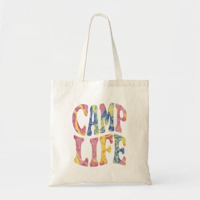 Camping Summer Girls Camp Life Tie-Die Retro  Tote Bag (Front)