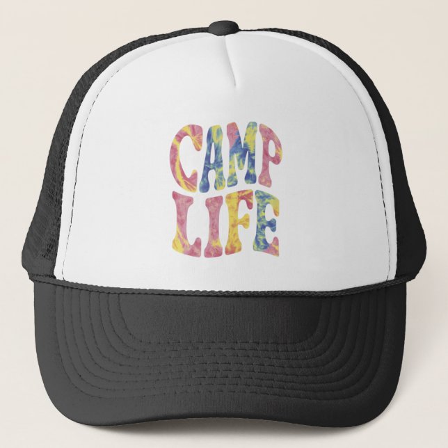 Camping Summer Girls Camp Life Tie-Die Retro  Trucker Hat (Front)