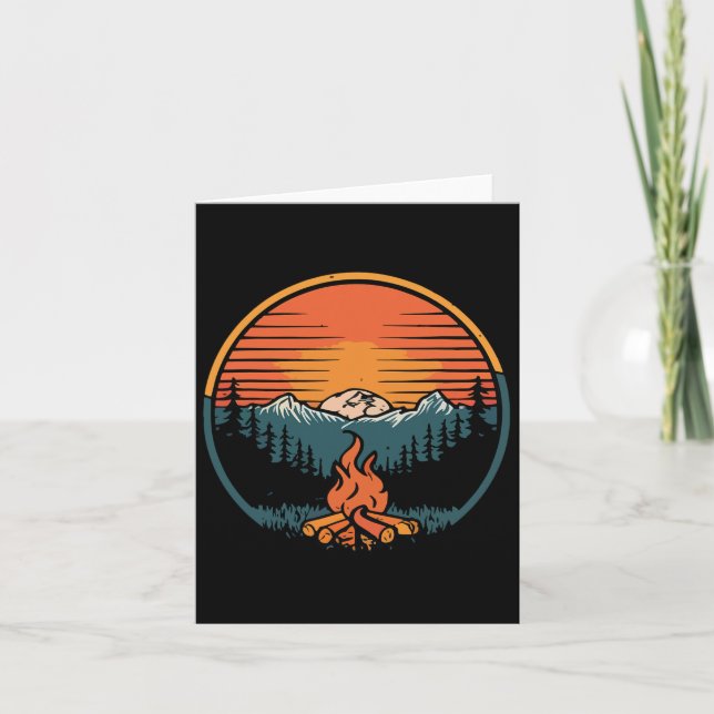 Camping Sunset Campfire Retro Camp Camper Vintage  Card (Front)