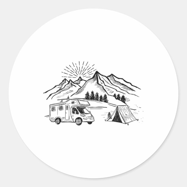 Camping Tee Tent Adventure And Campfire Mountain H Classic Round Sticker (Front)