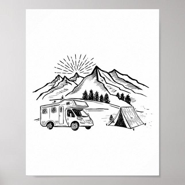 Camping Tee Tent Adventure And Campfire Mountain H Poster (Front)