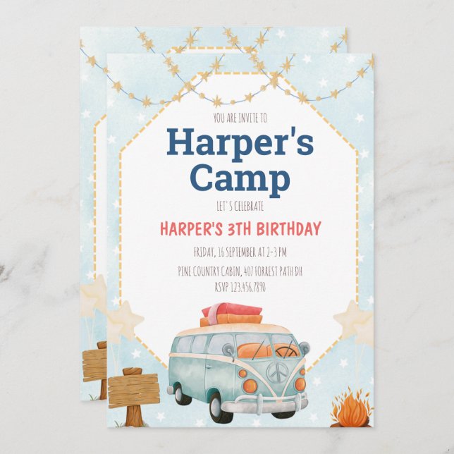 Camping Tent Bonfire Boy Birthday Invitation (Front/Back)