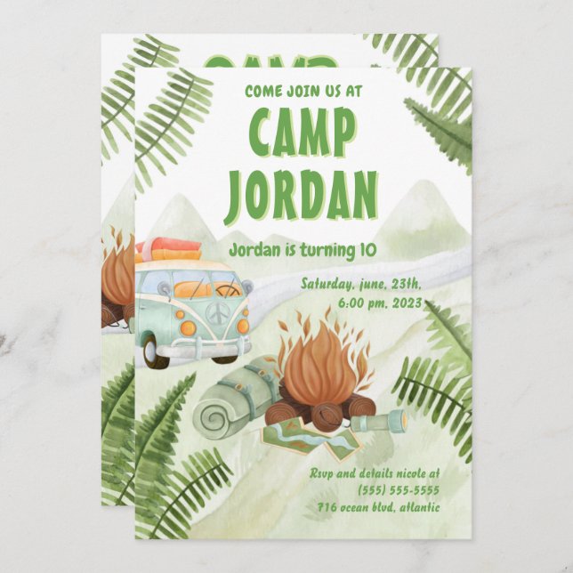 Camping Tent Bonfire Boy Birthday Invitation (Front/Back)