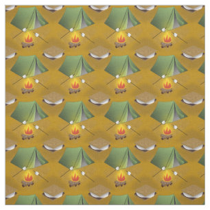 Camping Tent Campfire and Smores Pattern Fabric