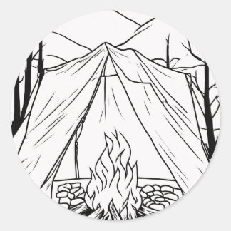 Camping Tent Campfire Line Art T Shirt Outdoor Adv Classic Round Sticker