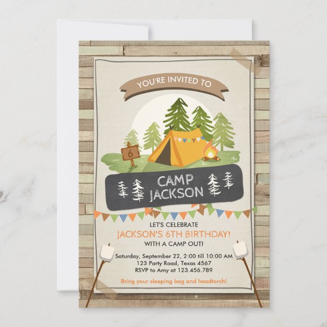 Camping Tent Invitation Birthday Camp out Glamping (Front)