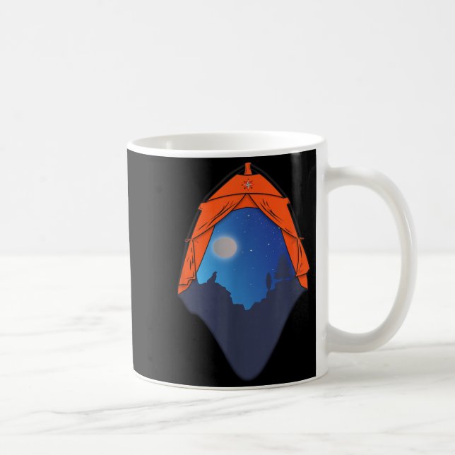 Camping Tent Night Scene _ Wolf Howling at the Coffee Mug (Right)