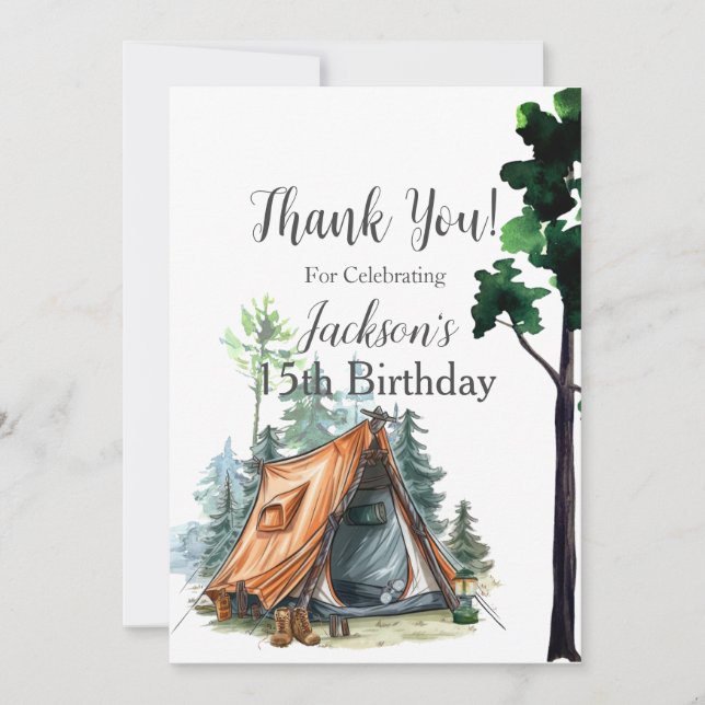 Camping Tent, Scene Birthday Thank You (Front)