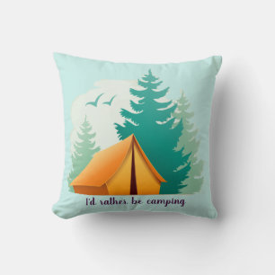 Camping Tent Woods Outdoors Throw Pillow