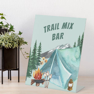 Camping Theme Editable Party Food Bar Station Pedestal Sign