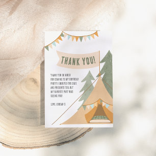 Camping Theme Outdoor Adventure Boy Birthday Party Thank You Card
