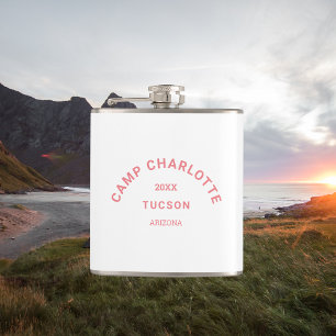 Camping Theme Pink Camp Crest Bachelorette Hip Flask