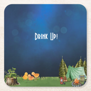 Camping Themed Baby Shower Square Paper Coaster