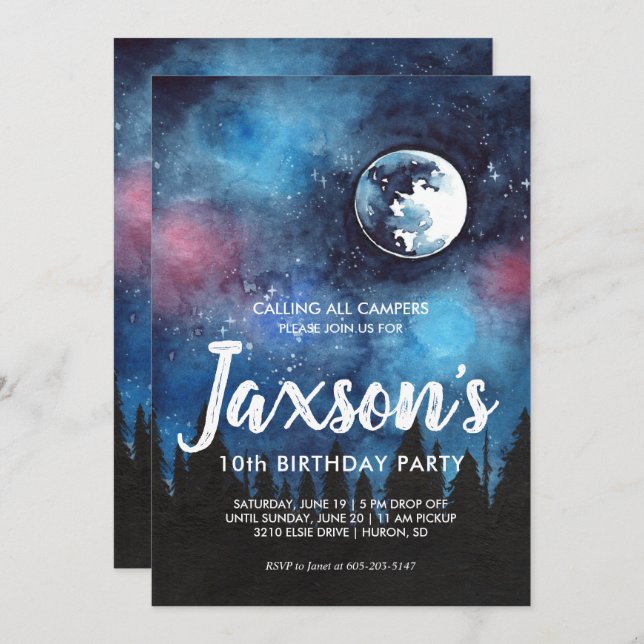 Camping Themed Party Invitation (Front/Back)