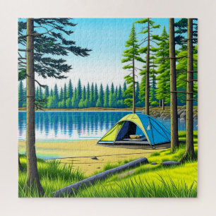 Camping Themed Tent in the Woods   Jigsaw Puzzle