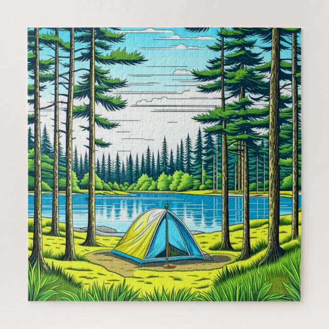 Camping Themed Tent in the Woods   Jigsaw Puzzle (Vertical)
