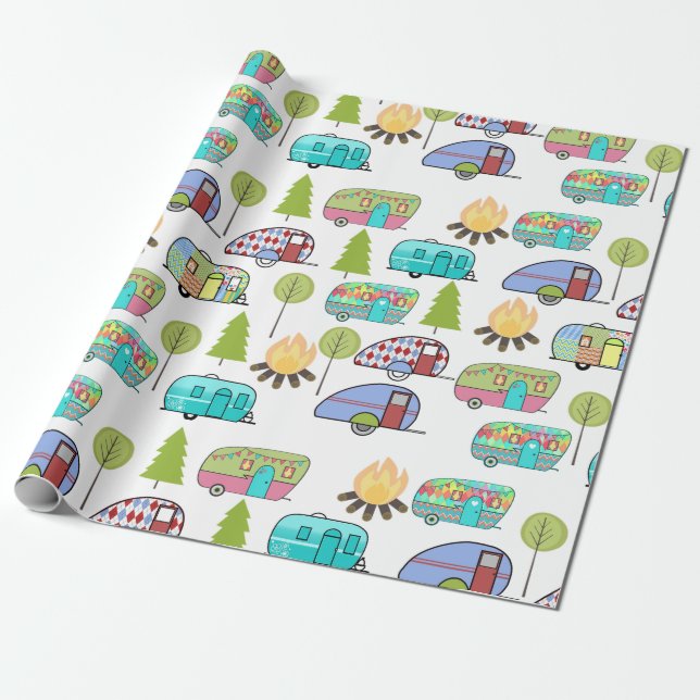 Camping Themed Wrapping Paper (Unrolled)