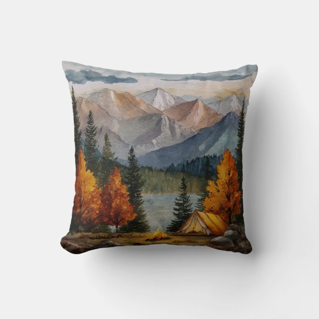 Camping Throw Pillow (Front)