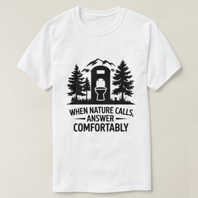 Camping Toilet Humour Mountain Forest Graphic Art T-Shirt (Design Front)