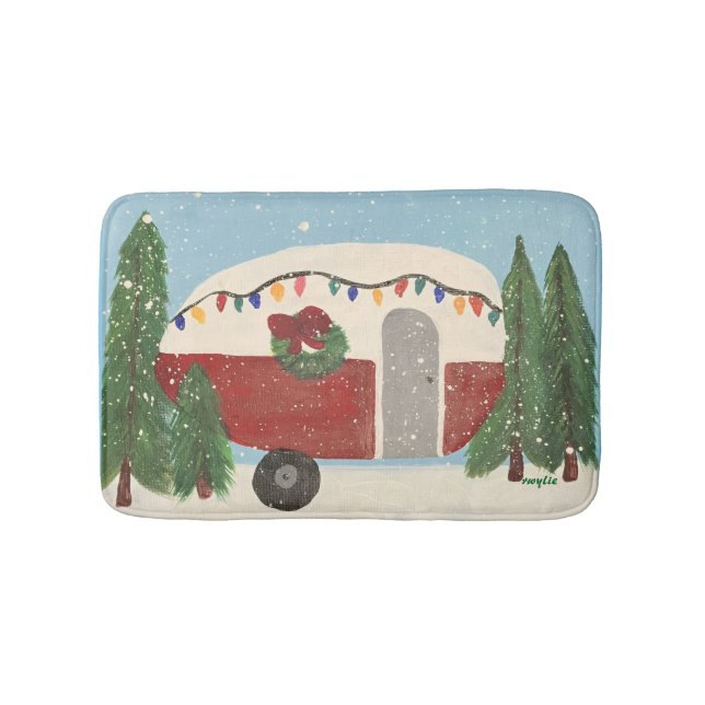 Camping Trailer at Christmas Bath Mat (Front)
